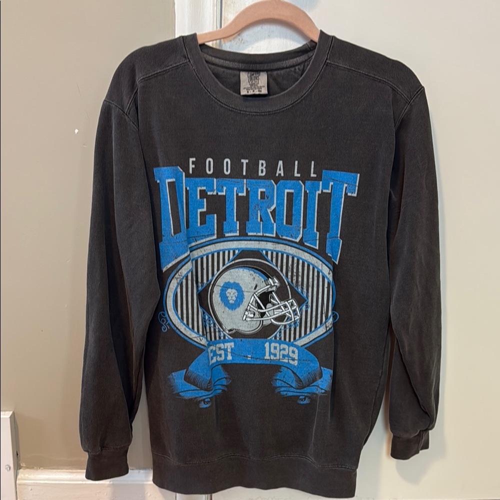 Comfort Colors Detroit Lions Football Faded Black Oversized Sweater